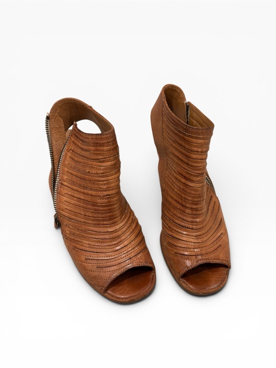 Paul Green Shoes - Paul Green Women's Brown Leather Peep-Toe Ankle Booties Size 7.5